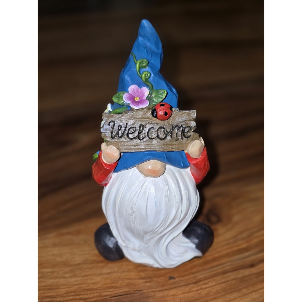 Spring Gnome Welcome Sign Figurine Easter Flower Dwarf Farmhouse Decor 5.7in